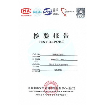 HXGN□-12/630-25環網開關設備檢驗報告