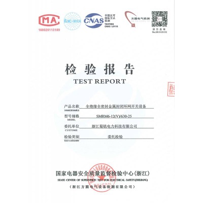 SMRM6-12(V)/630-25全絕緣全密封金屬封閉環網開關設備檢驗報告